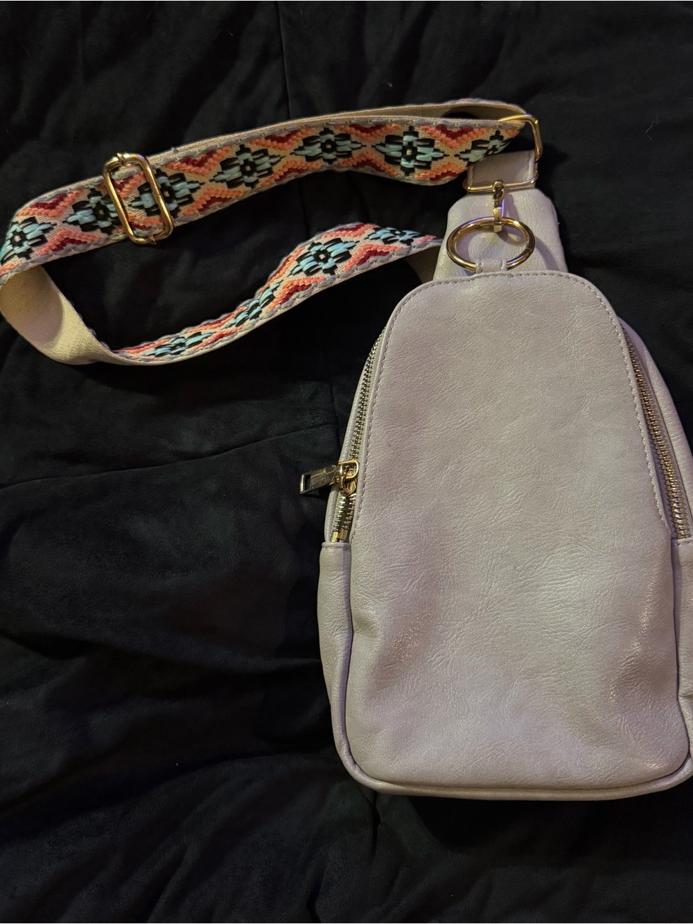 Moda Luxe Lt. Greyish Lilac Crossbody Bag w/ Patterned Strap-BASICALLY PERFECT